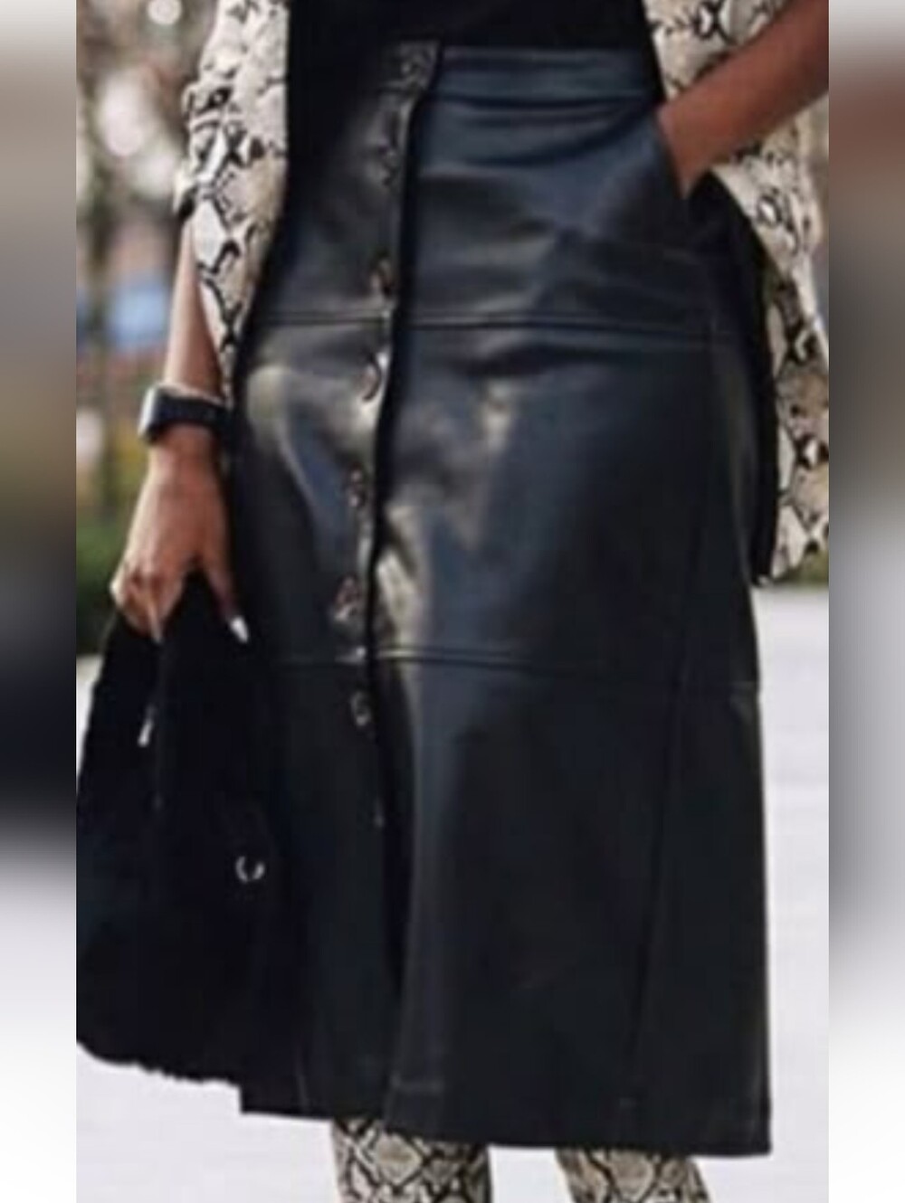 ZARA Black Button-Front Midi Skirt